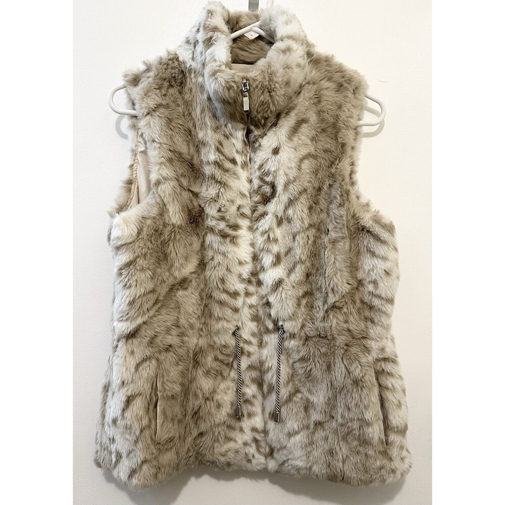 Coldwater Creek Faux Fur Vest Womens Small Beige Zip Front Cozy